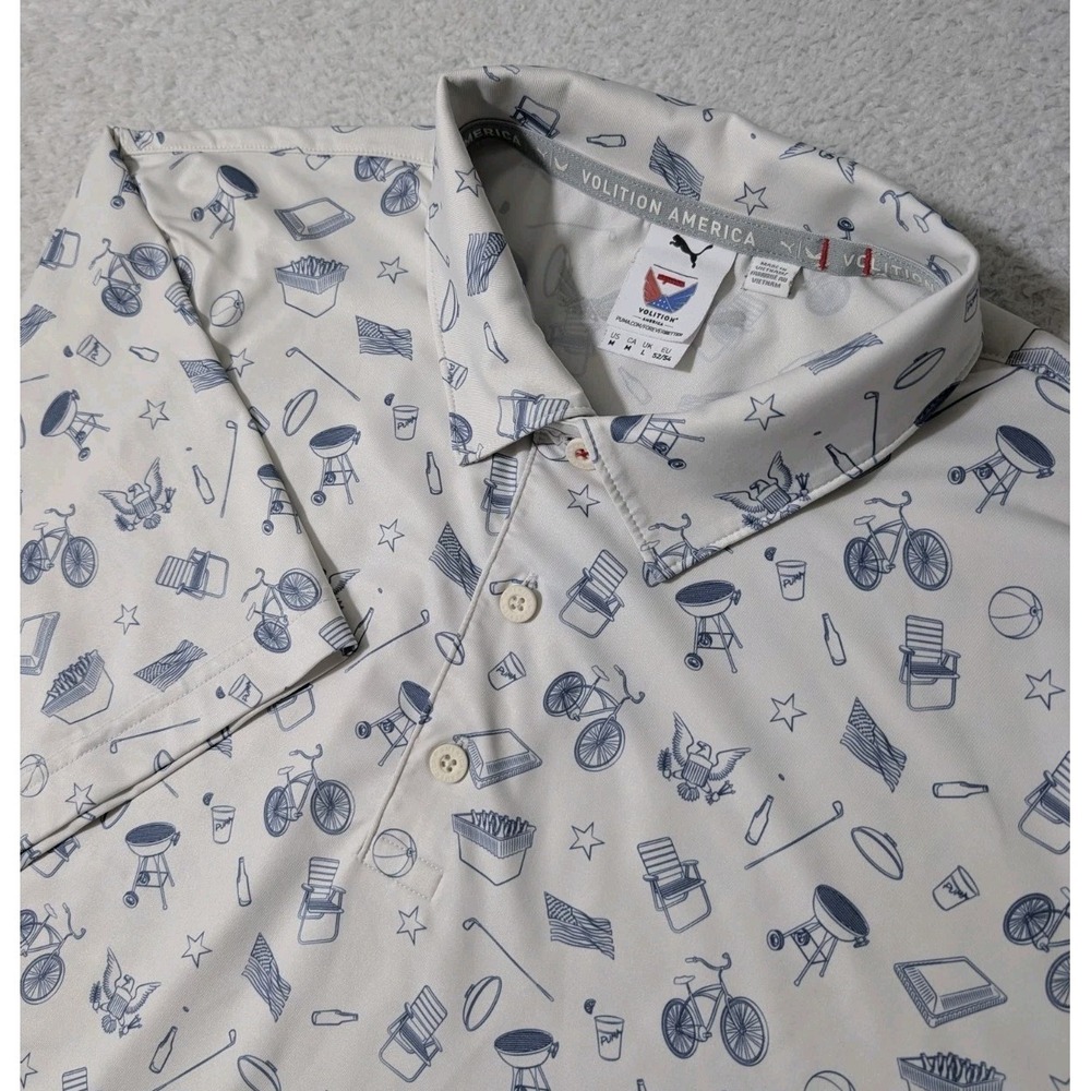 Puma Volition Block Party polo shirt white golf All Over Grill Performance Flex‎